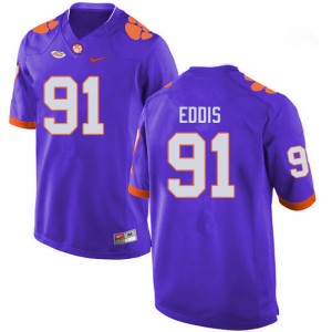 Men Nick Eddis Purple Clemson Tigers College Football #91 Jersey 982971-906