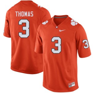 Men Xavier Thomas Orange Clemson University College Football #3 Jersey 639078-147