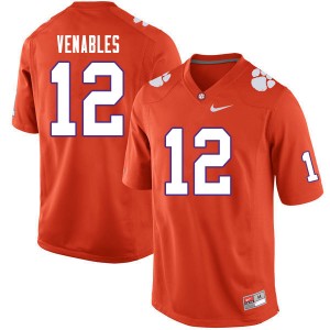 Men Tyler Venables Orange Clemson Tigers College Football #12 Jersey 540216-737