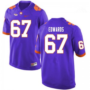 Men Will Edwards Purple Clemson Tigers College Football #67 Jersey 346338-540