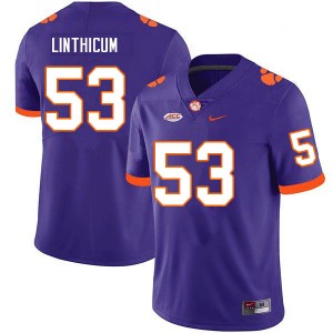Men Ryan Linthicum Purple Clemson College Football #53 Jersey 784062-531