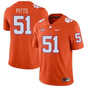 Men Peyton Pitts Orange Clemson University College Football #51 Jersey 176765-221