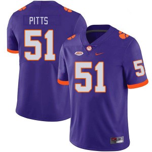 Men Peyton Pitts Purple Clemson Tigers College Football #51 Jersey 800974-811