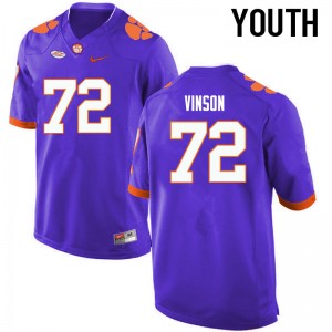 Youth Blake Vinson Purple Clemson National Championship College Football #72 Jersey 402504-130