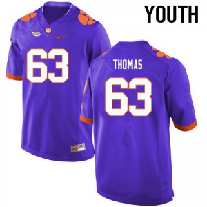 Youth Brandon Thomas Purple Clemson University College Football #63 Jersey 231285-362