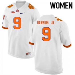 Women Brian Dawkins Jr. White Clemson College Football #9 Jersey 118132-477