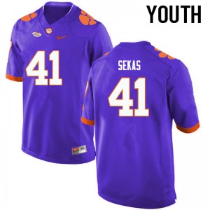 Youth Connor Sekas Purple Clemson College Football #41 Jersey 432312-786