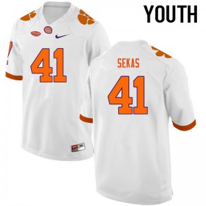 Youth Connor Sekas White Clemson Tigers College Football #41 Jersey 741059-704
