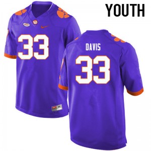 Youth J.D. Davis Purple Clemson College Football #33 Jersey 374302-891
