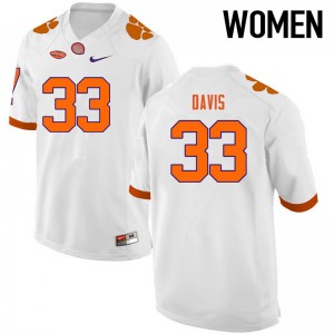 Women J.D. Davis White Clemson Tigers College Football #33 Jersey 209875-595