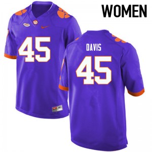 Women Jeff Davis Purple Clemson University College Football #45 Jersey 222079-433