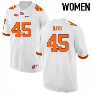 Women Jeff Davis White Clemson Tigers College Football #45 Jersey 282633-788