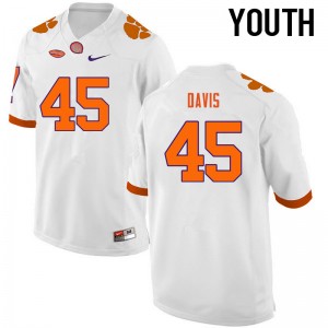 Youth Jeff Davis White Clemson College Football #45 Jersey 885830-184