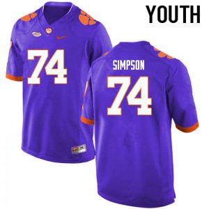 Youth John Simpson Purple Clemson National Championship College Football #74 Jersey 750280-644