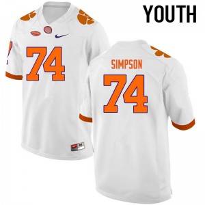 Youth John Simpson White Clemson College Football #74 Jersey 683783-811