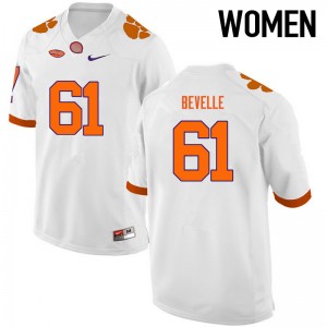 Women Kaleb Bevelle White Clemson Tigers College Football #61 Jersey 179869-987