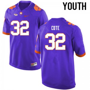 Youth Kyle Cote Purple Clemson Tigers College Football #32 Jersey 640843-778