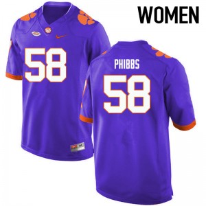 Women Patrick Phibbs Purple Clemson University College Football #58 Jersey 843361-151