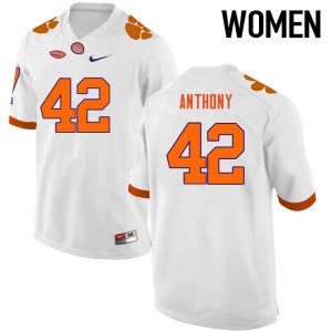 Women Stephone Anthony White Clemson National Championship College Football #42 Jersey 167758-781