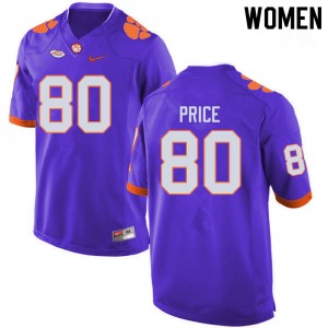 Women Luke Price Purple Clemson University College Football #80 Jersey 701828-939