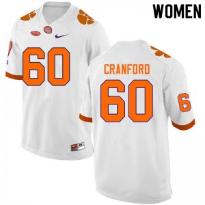 Women Mac Cranford White Clemson Tigers College Football #60 Jersey 116673-363