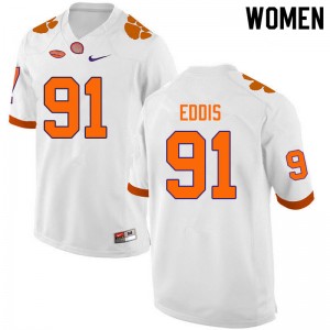 Women Nick Eddis White Clemson Tigers College Football #91 Jersey 596878-589