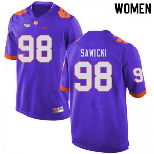 Women Steven Sawicki Purple Clemson University College Football #98 Jersey 582462-847