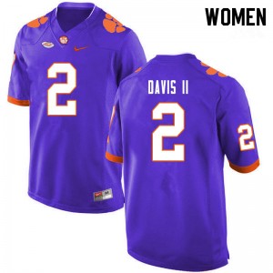 Women Fred Davis II Purple Clemson Tigers College Football #2 Jersey 941235-722