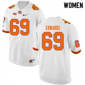 Women Jacob Edwards White Clemson University College Football #69 Jersey 976780-423