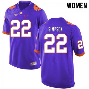 Women Trenton Simpson Purple Clemson Tigers College Football #22 Jersey 801522-802