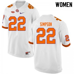 Women Trenton Simpson White Clemson University College Football #22 Jersey 826832-150