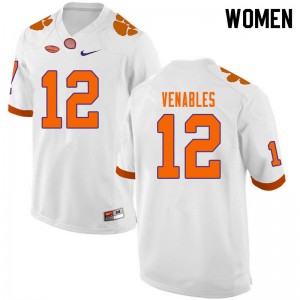 Women Tyler Venables White Clemson Tigers College Football #12 Jersey 396381-408