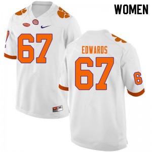 Women Will Edwards White Clemson Tigers College Football #67 Jersey 993337-959