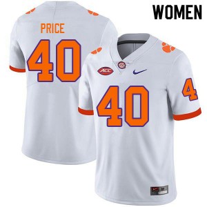 Women Luke Price White Clemson University College Football #40 Jersey 409312-786