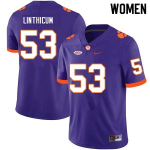 Women Ryan Linthicum Purple Clemson Tigers College Football #53 Jersey 133091-405