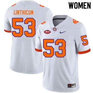 Women Ryan Linthicum White Clemson Tigers College Football #53 Jersey 483942-630