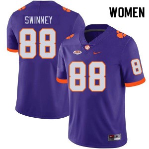 Women Clay Swinney Purple Clemson National Championship College Football #88 Jersey 375895-913