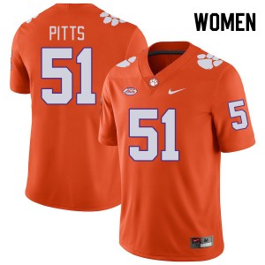 Women Peyton Pitts Orange Clemson National Championship College Football #51 Jersey 169292-613