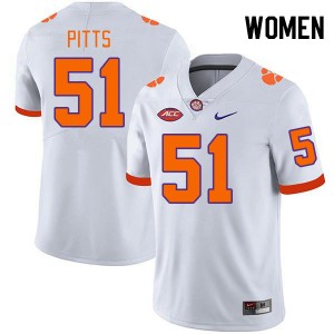 Women Peyton Pitts White Clemson University College Football #51 Jersey 453748-316