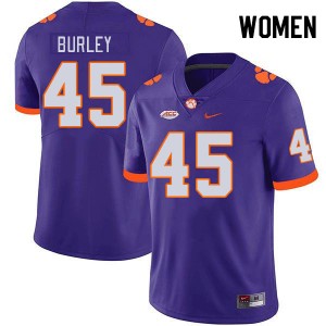 Women Vic Burley Purple Clemson University College Football #45 Jersey 897712-599