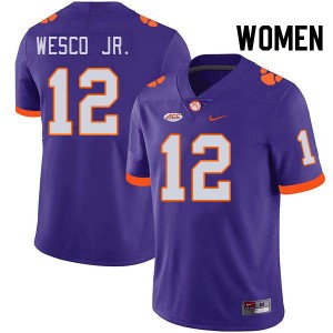 Women Bryant Wesco Jr. Purple Clemson Tigers College Football #12 Jersey 825063-811