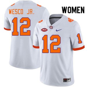 Women Bryant Wesco Jr. White Clemson Tigers College Football #12 Jersey 148223-832