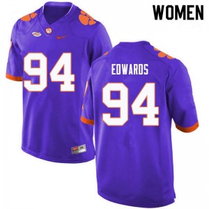 Women Jacob Edwards Purple Clemson Tigers College Football #94 Jersey 482900-184
