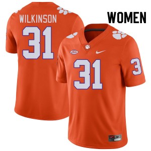 Women Joe Wilkinson Orange Clemson University College Football #31 Jersey 678848-692