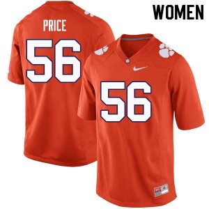 Women Luke Price Orange Clemson Tigers College Football #56 Jersey 305446-241