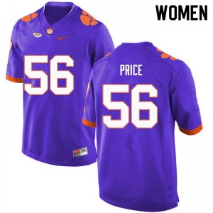 Women Luke Price Purple Clemson Tigers College Football #56 Jersey 623331-227