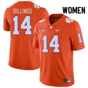 Women Rob Billings Orange Clemson Tigers College Football #14 Jersey 683651-181