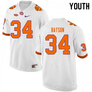 Youth Ben Batson White Clemson University College Football #34 Jersey 927223-316