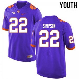 Youth Trenton Simpson Purple Clemson University College Football #22 Jersey 256299-356