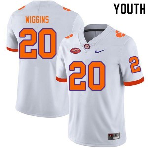 Youth Nate Wiggins White Clemson National Championship College Football #20 Jersey 219439-309